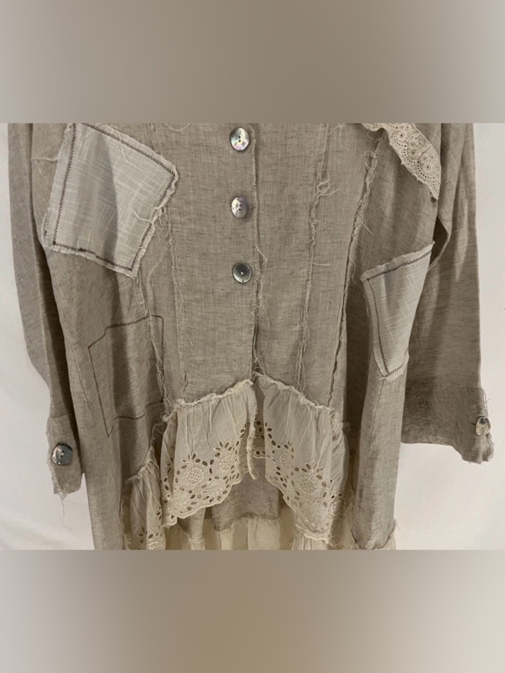 Paper Lace Women’s 100% Linen Beige Bohemian Lagenlook Button Up Jacket Size M - Picture 4 of 16